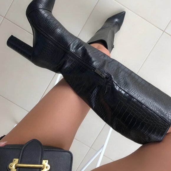 Milla Black Croc Heeled Boot - Billini - Picture 7 of 10